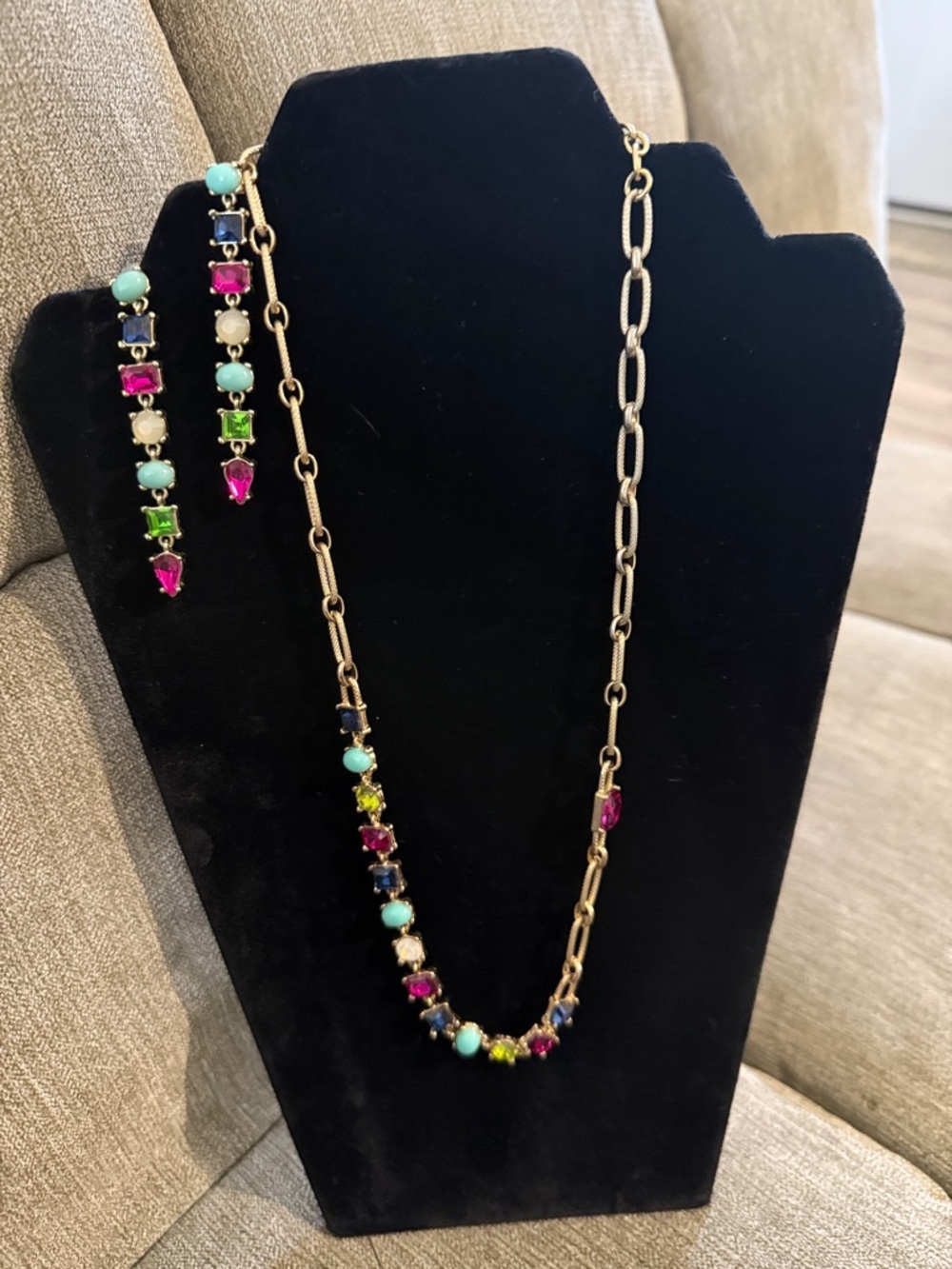 Multicolor Gold-Tone Station Necklace and Earrings Set